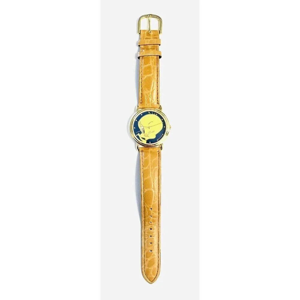 Armitron Winking Tweety Bird Watch 1994 Looney Tunes Gold Tone Leather Vintage